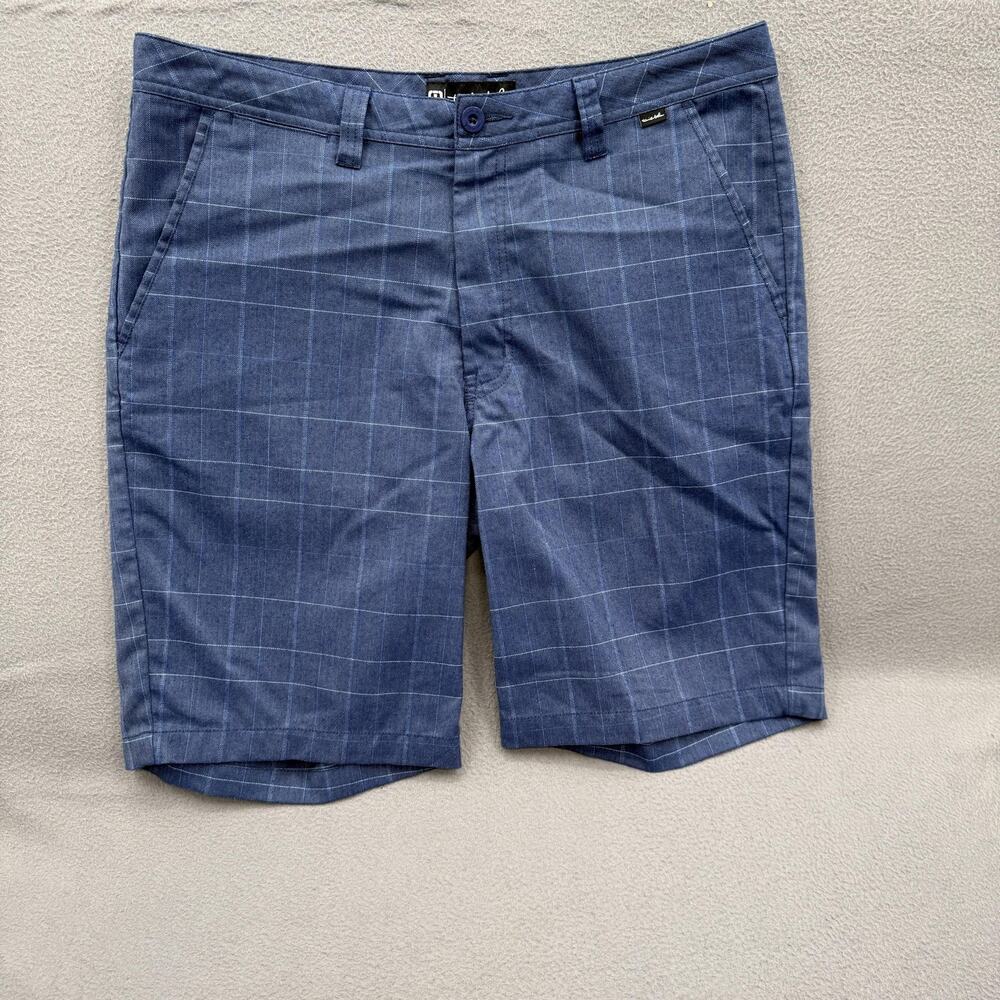 Travis Mathew Shorts Mens 36 Blue Check Chino Stretch Golf 10 Inseam Casual‎